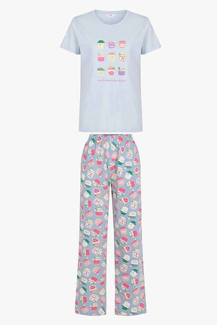 Penti Light Blue Sweet Breakfast Pants Pyjama Set