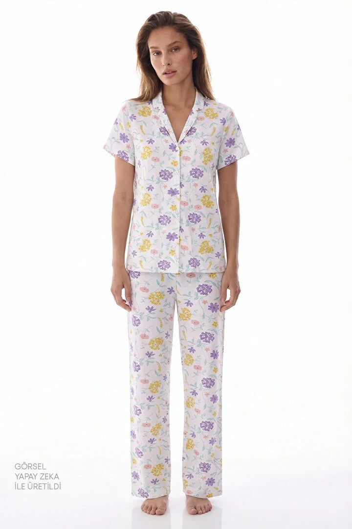 Penti Off-White Blossom Shirt & Pants Pajama Set