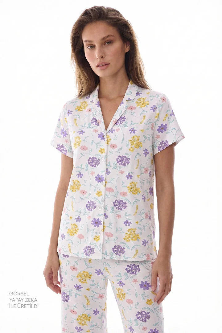 Penti Off-White Blossom Shirt & Pants Pajama Set