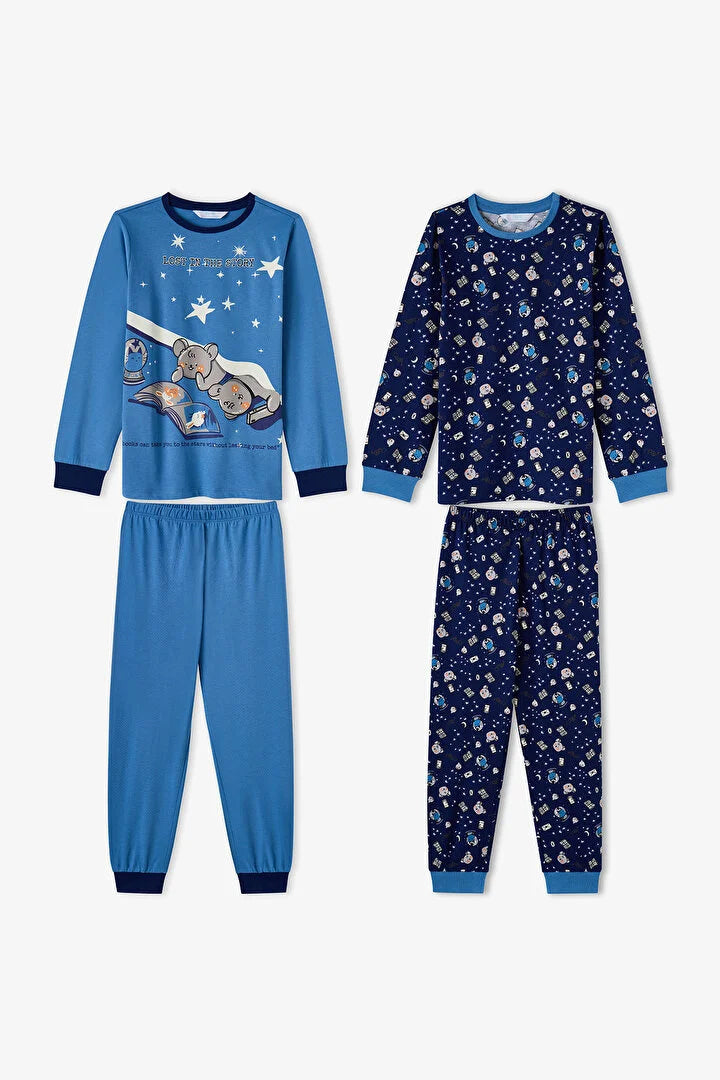 Penti Blue Story Friends Cotton Long-Sleeved 2-Piece Pajama Set