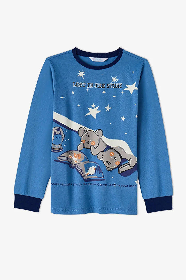 Penti Blue Story Friends Cotton Long-Sleeved 2-Piece Pajama Set