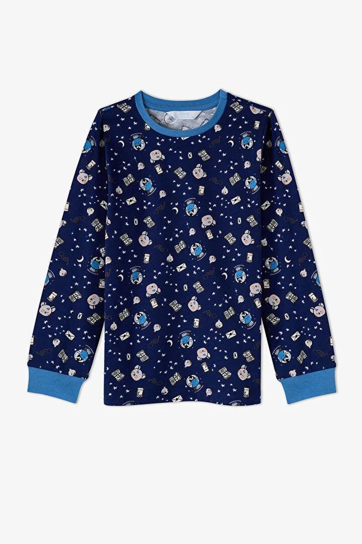 Penti Blue Story Friends Cotton Long-Sleeved 2-Piece Pajama Set