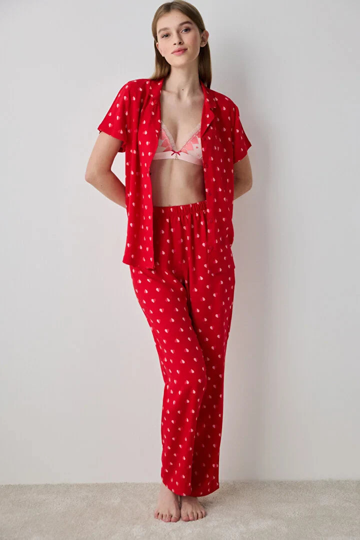 Penti Loves Paris Shirt Pant Red Pj Set