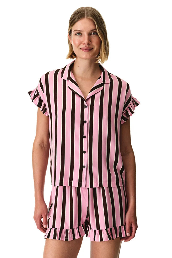 Penti Brown Striped Shirt & Shorts Pyjama Set