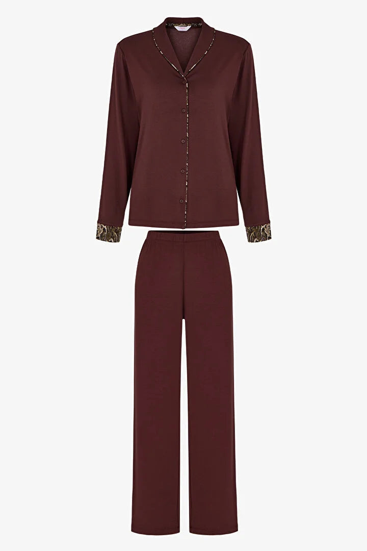 Penti Brown Margot Snake Print Long Sleeve Shirt & Trouser Pyjama Set
