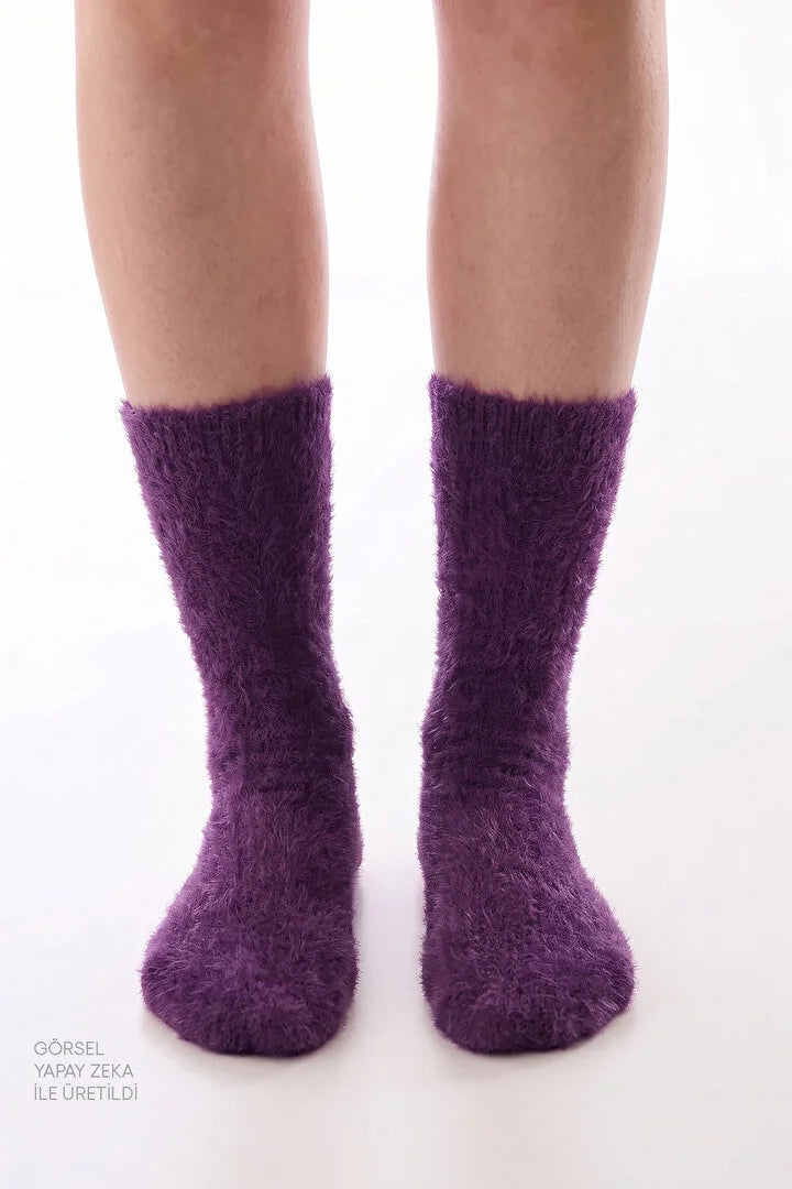 Penti Dark Purple Comfy Fluffy Slogan Print Ankle Socks