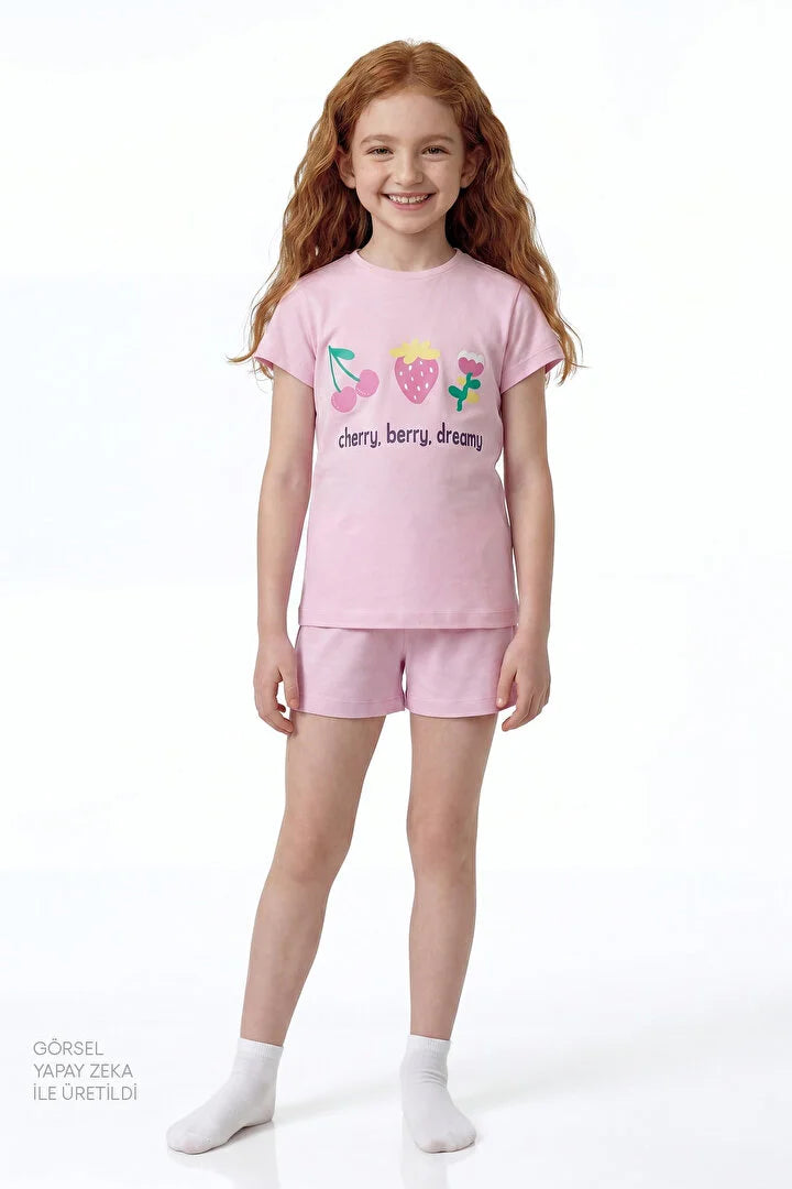 Penti Light Pink Girls Cherry,Berry 2in1 Pajama Set