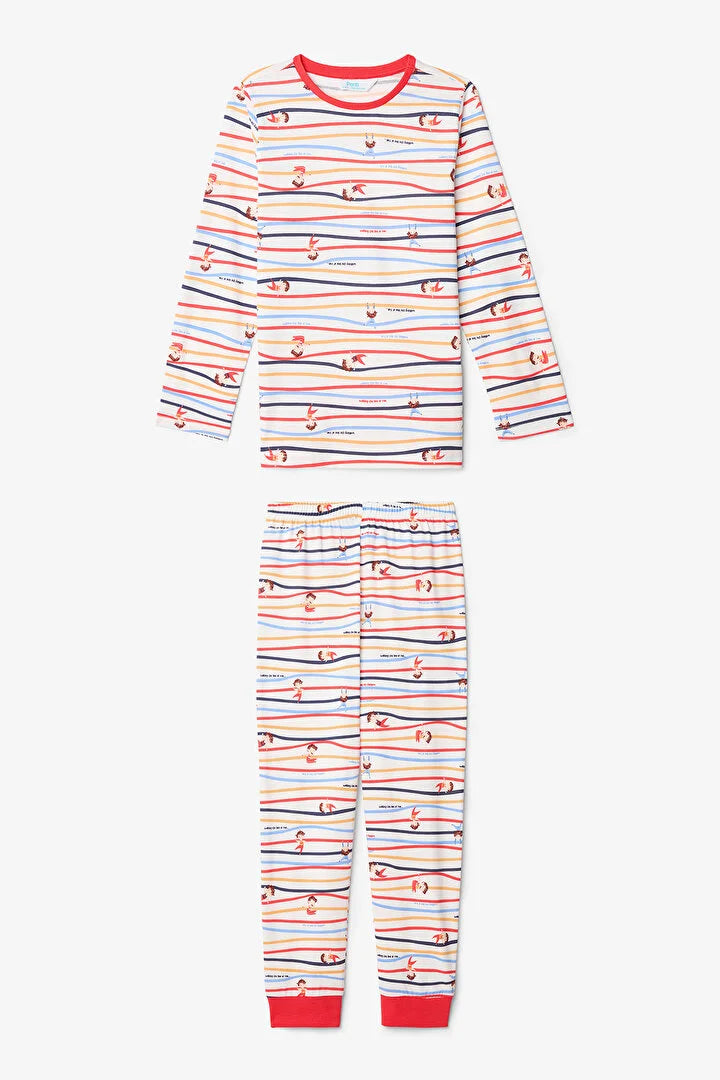 Penti Boys' Acrobat Striped Cotton Long Sleeve 2-Piece Pajama Set