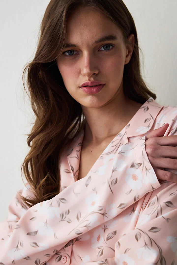 Penti Light Pink Ellie Floral Shirt Collar Long Sleeve Pajama Set