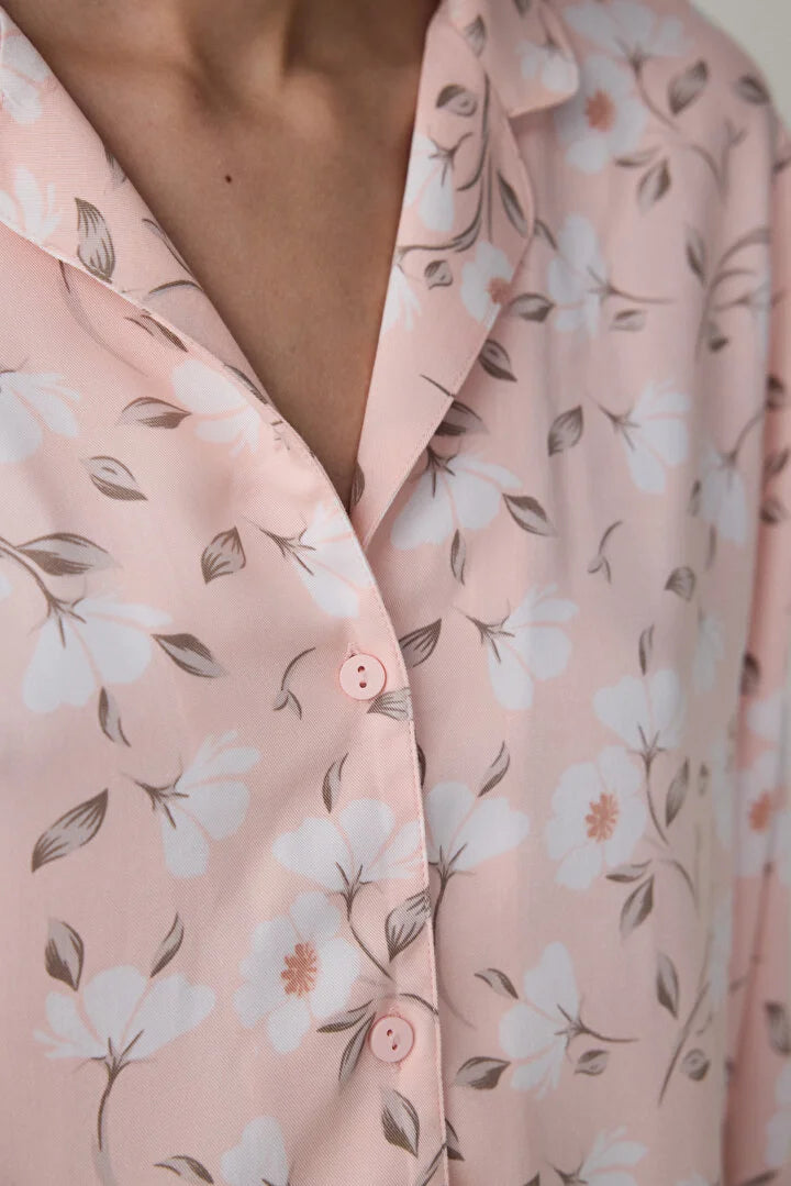 Penti Light Pink Ellie Floral Shirt Collar Long Sleeve Pajama Set