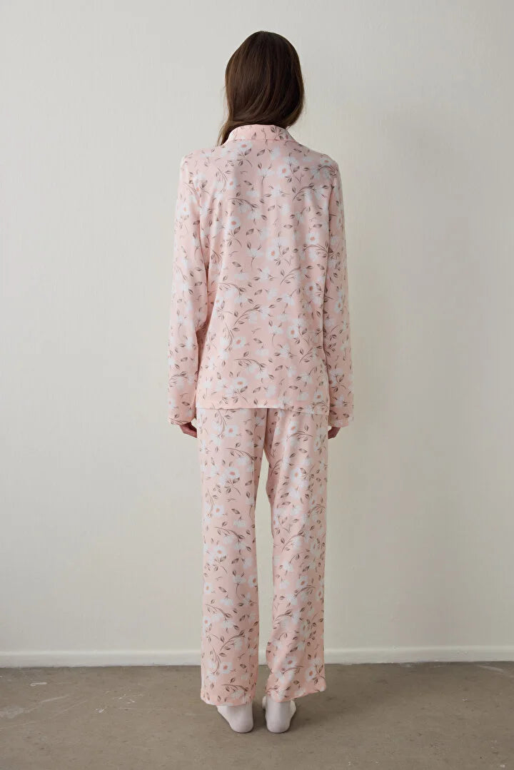 Penti Light Pink Ellie Floral Shirt Collar Long Sleeve Pajama Set
