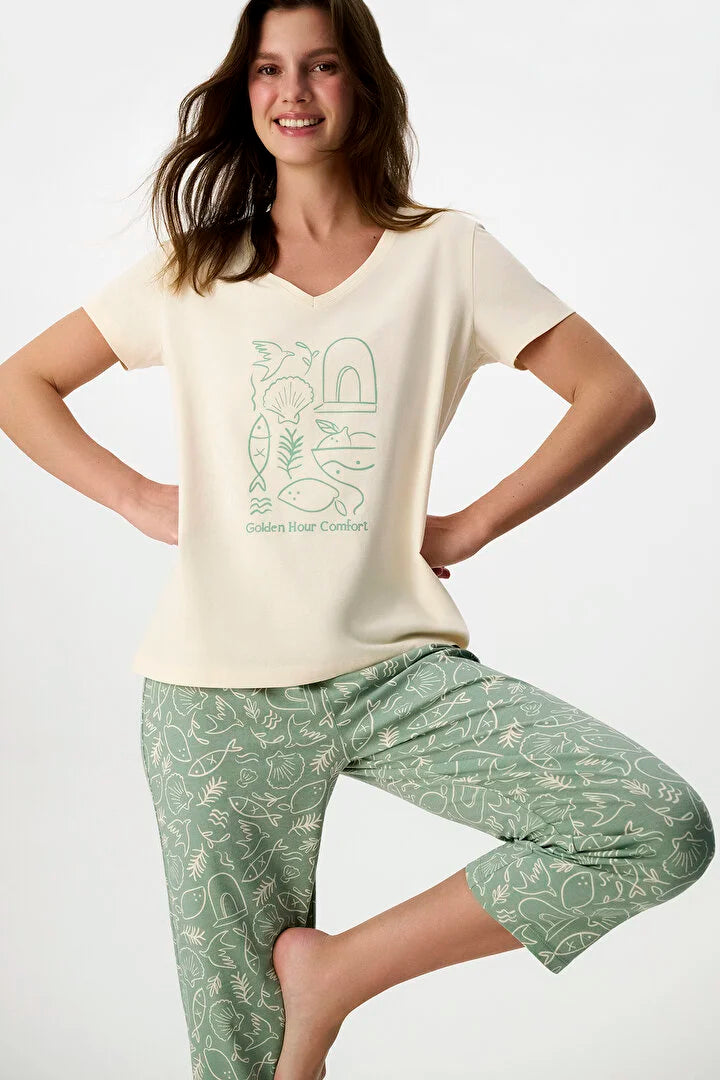 Penti Light Green Golden Hour Capri Pajama Set