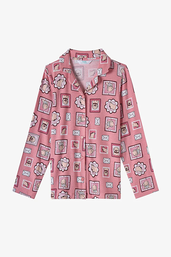 Penti Light Pink Long-Sleeve Shirt and Pants Pajama Set