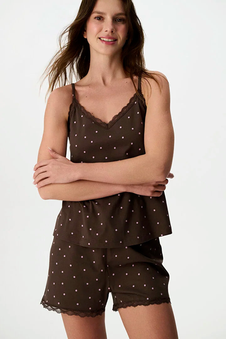 Penti Brown Leila Dotted Shorts Pajama Set
