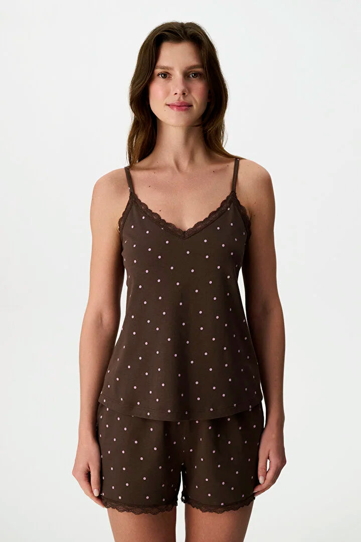 Penti Brown Leila Dotted Shorts Pajama Set
