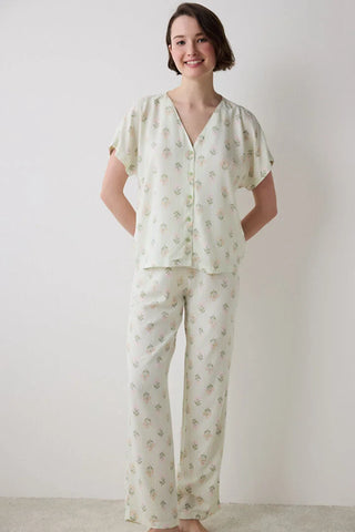 Penti Bloom Chally Shirt Pant Light Green PJ Set