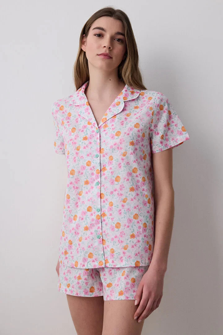Penti Travel Floral Shirt Short Multi Color Pj Set