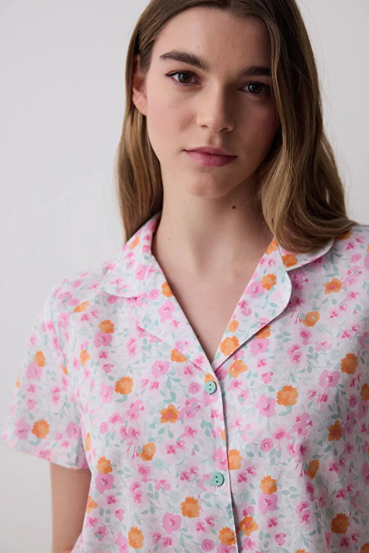 Penti Travel Floral Shirt Short Multi Color Pj Set