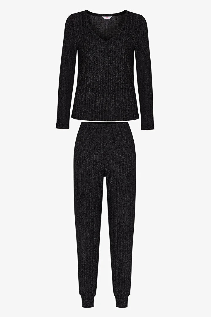Penti Black Dark Night Long Sleeve Pyjama Set With Trousers