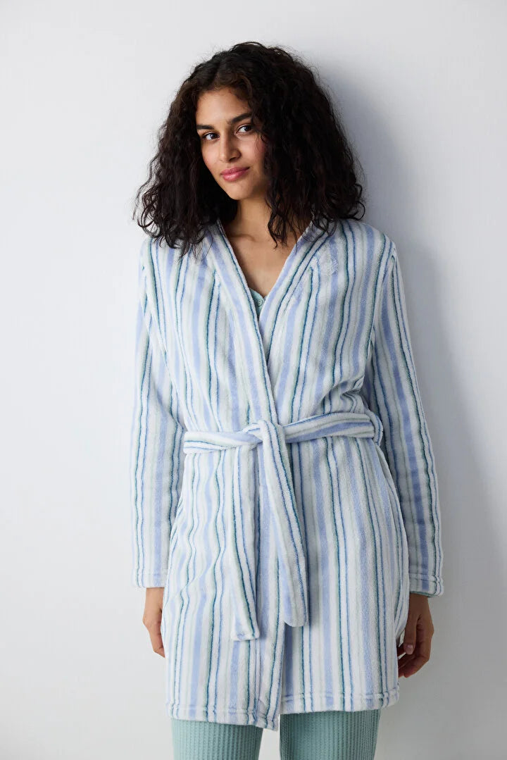 Penti Cozy Striped Light Grey Robe