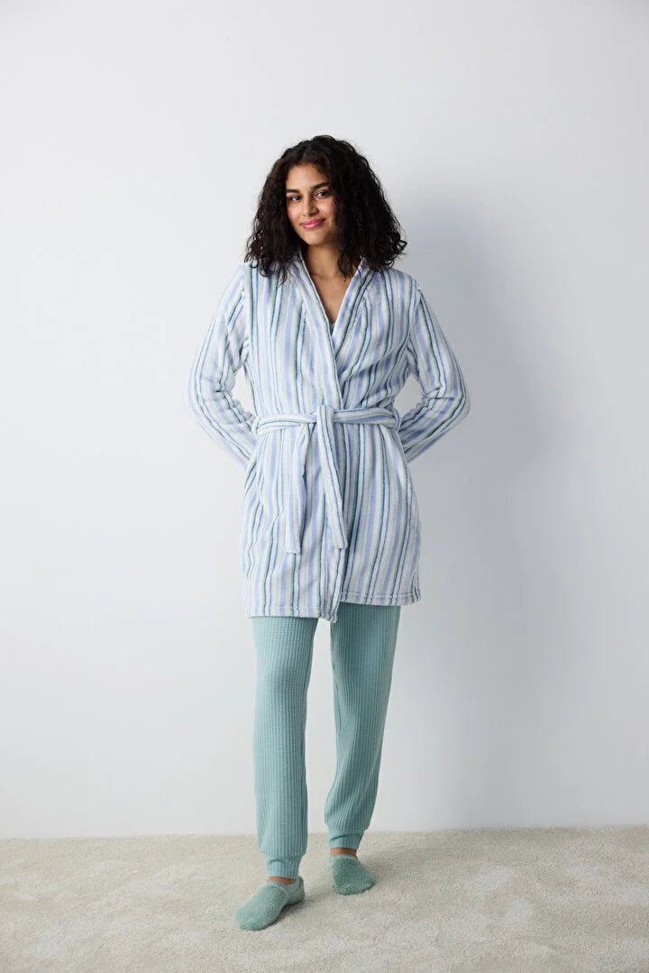 Penti Cozy Striped Light Grey Robe