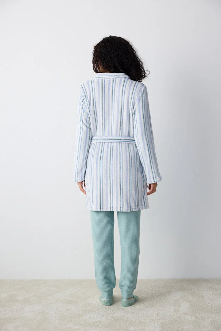 Penti Cozy Striped Light Grey Robe