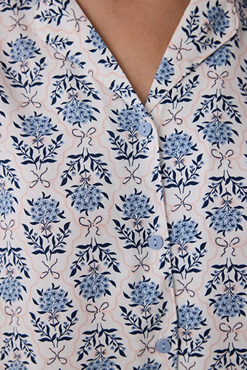 Penti Light Blue Blue Flowers Long Sleeve Shirt Pajama Set