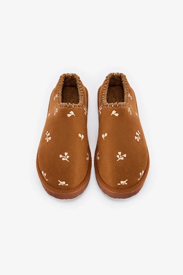 Penti Light Brown Daisy Floral Slippers