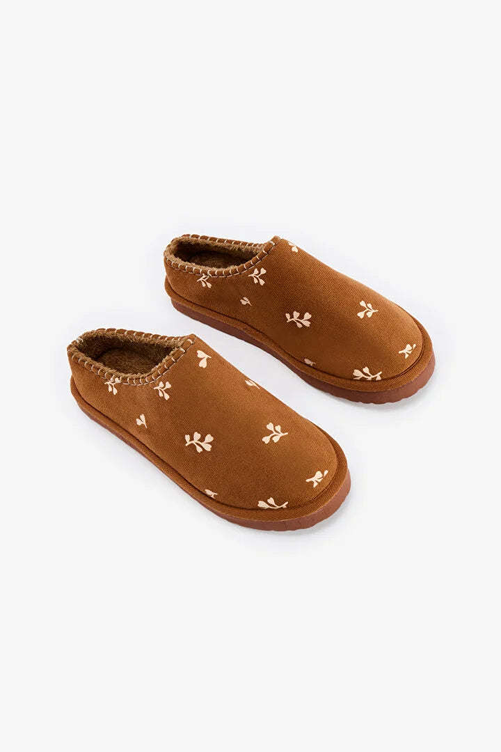 Penti Light Brown Daisy Floral Slippers