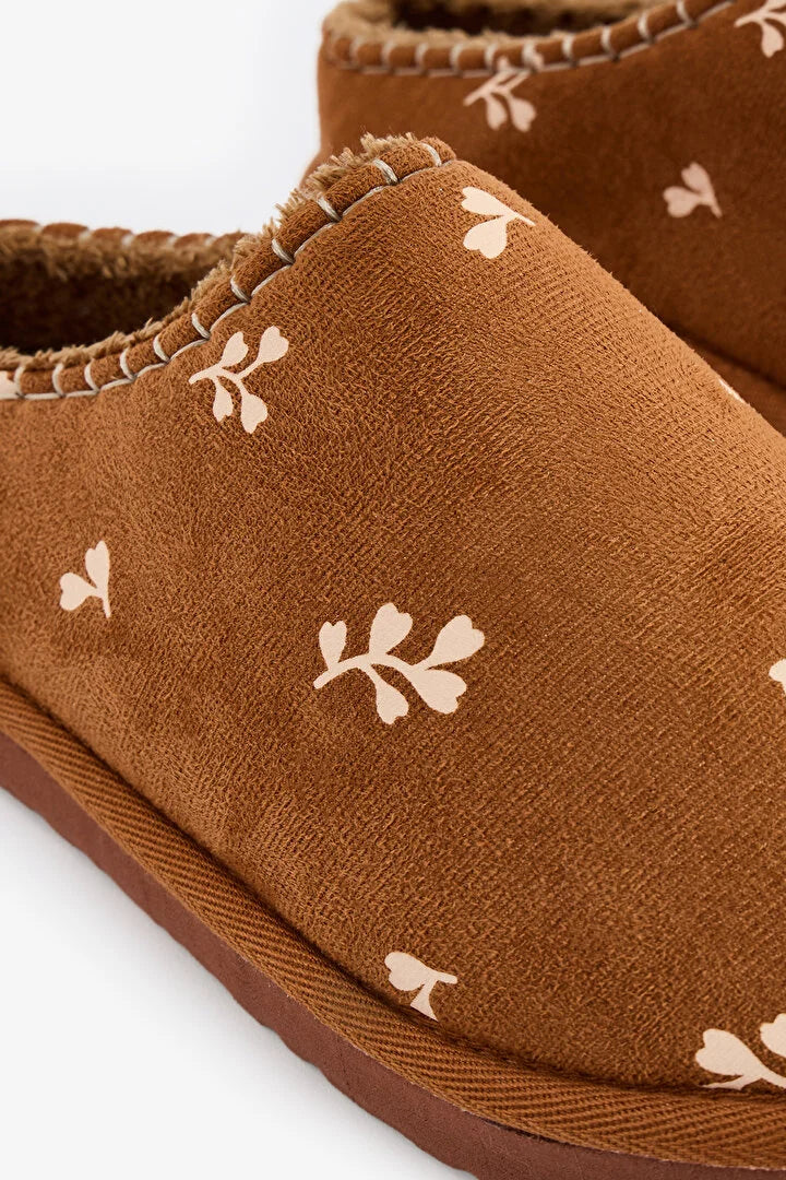Penti Light Brown Daisy Floral Slippers