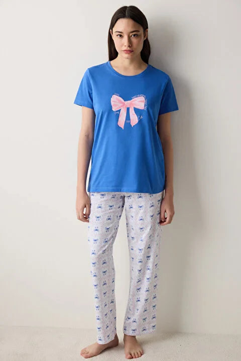 Penti Fancy Bows Pant Blue Pj Set