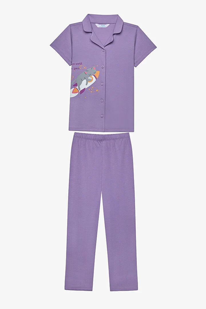 Penti Girls Cat Shirt Lilac Pj Set