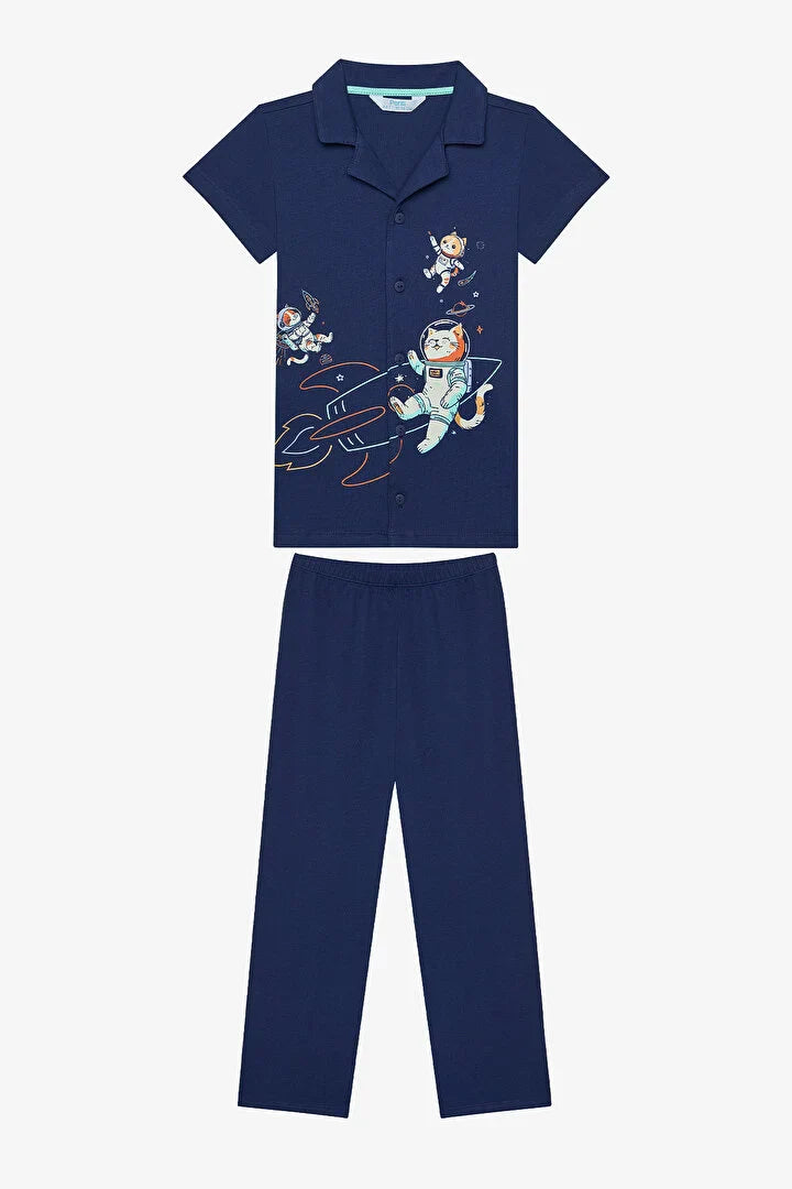 Penti Boy Catstronaut Shirt Dark Bue Pj Set