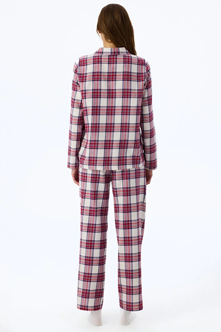 Penti Bordeaux Leila Checked Long Sleeve Shirt & Trouser Pyjama Set