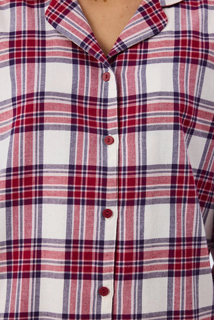 Penti Bordeaux Leila Checked Long Sleeve Shirt & Trouser Pyjama Set