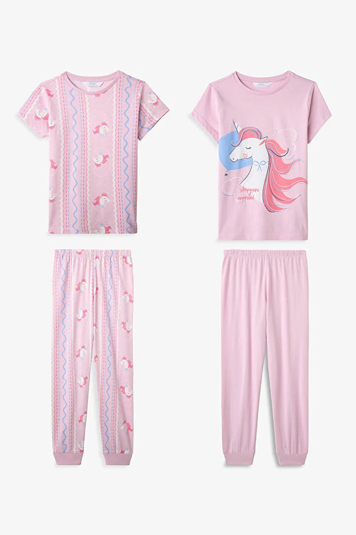 Penti Girl Light Pink Sleepy Corn Long Sleeved 2-Pack Pyjama Set