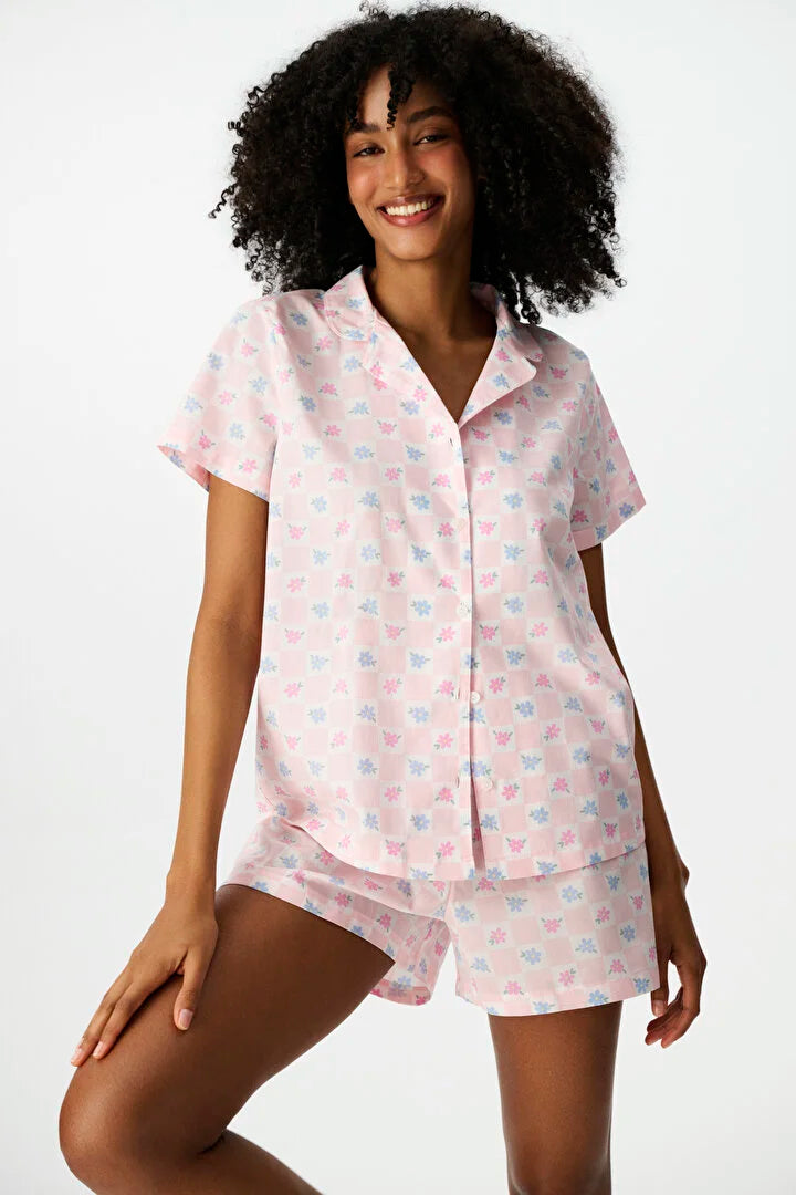 Penti Off-White Flowers Shirt & Shorts Pyjama Set