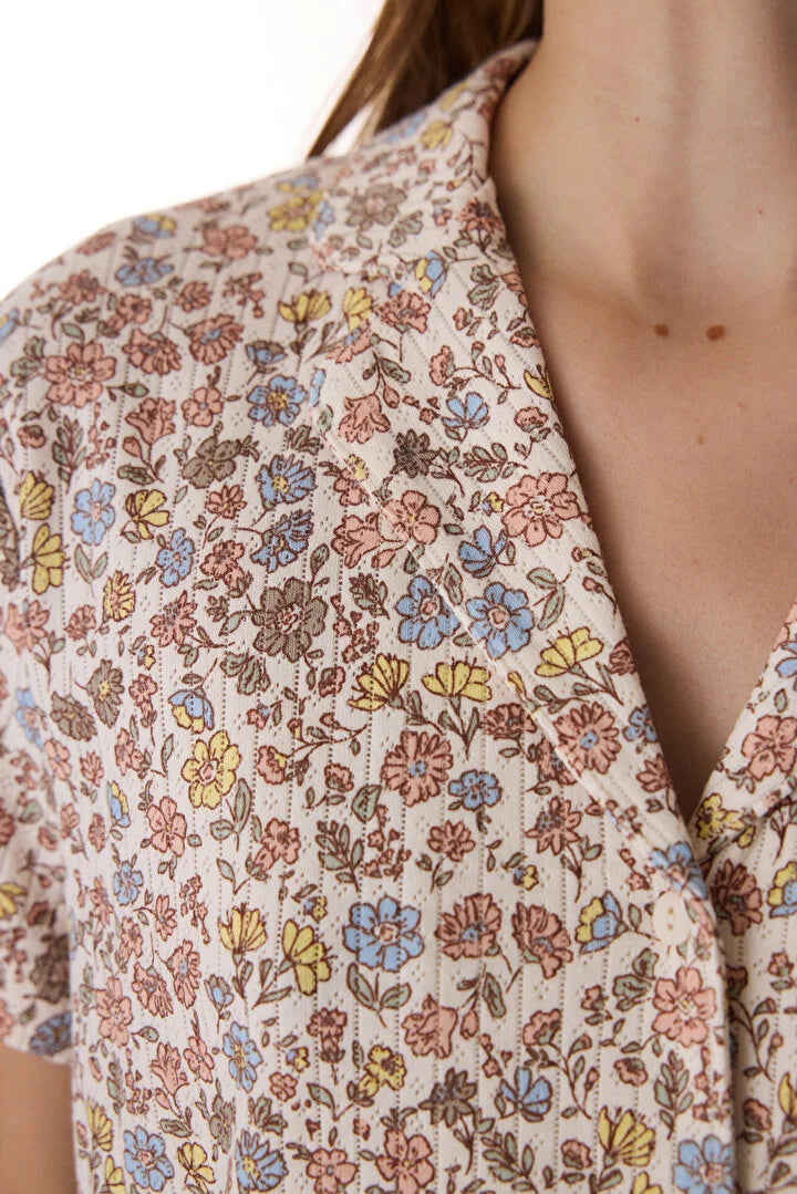 Penti Beige Floral Pointel Shirt & Pants Pajama Set