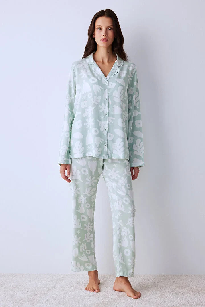 Penti Light Green Shirt Pant Pyjama Set