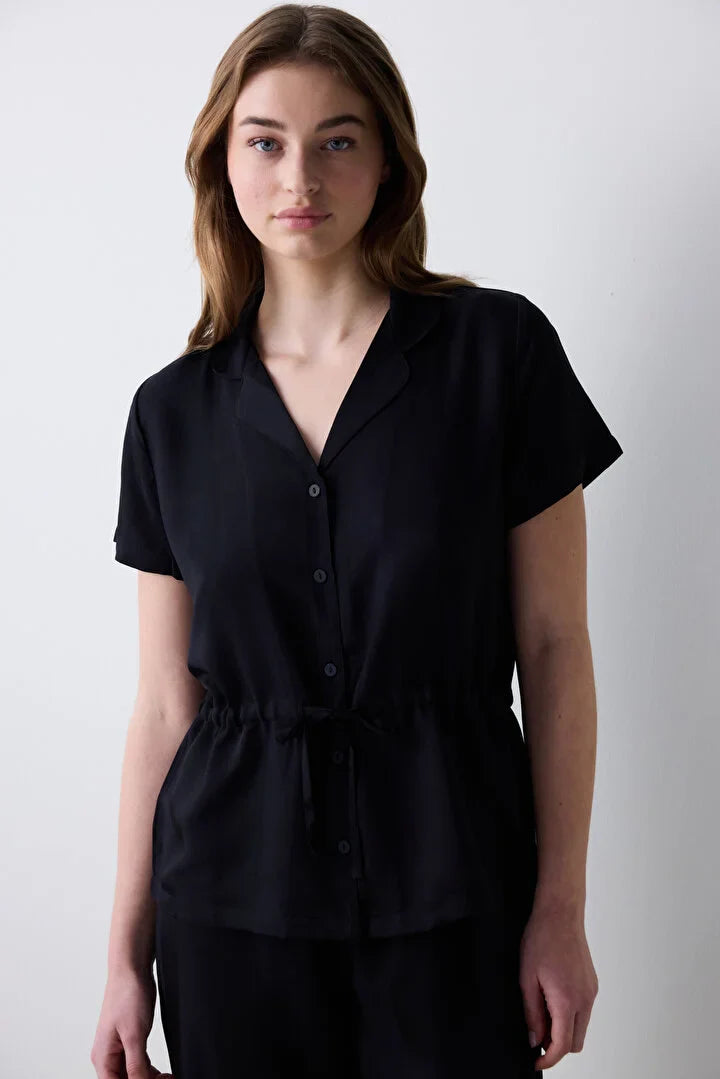 Penti Loves Paris Satin Shirt Pant Black Pj Set