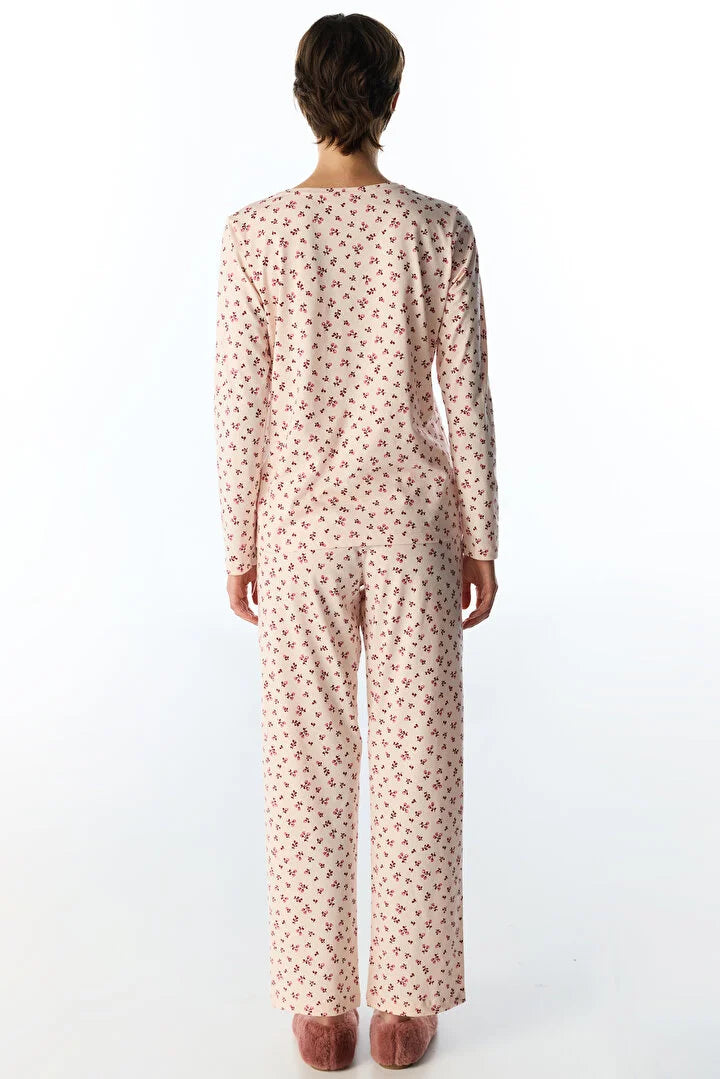 Penti Soft Pink Petal Floral Long-Sleeved Pants Pajama Set