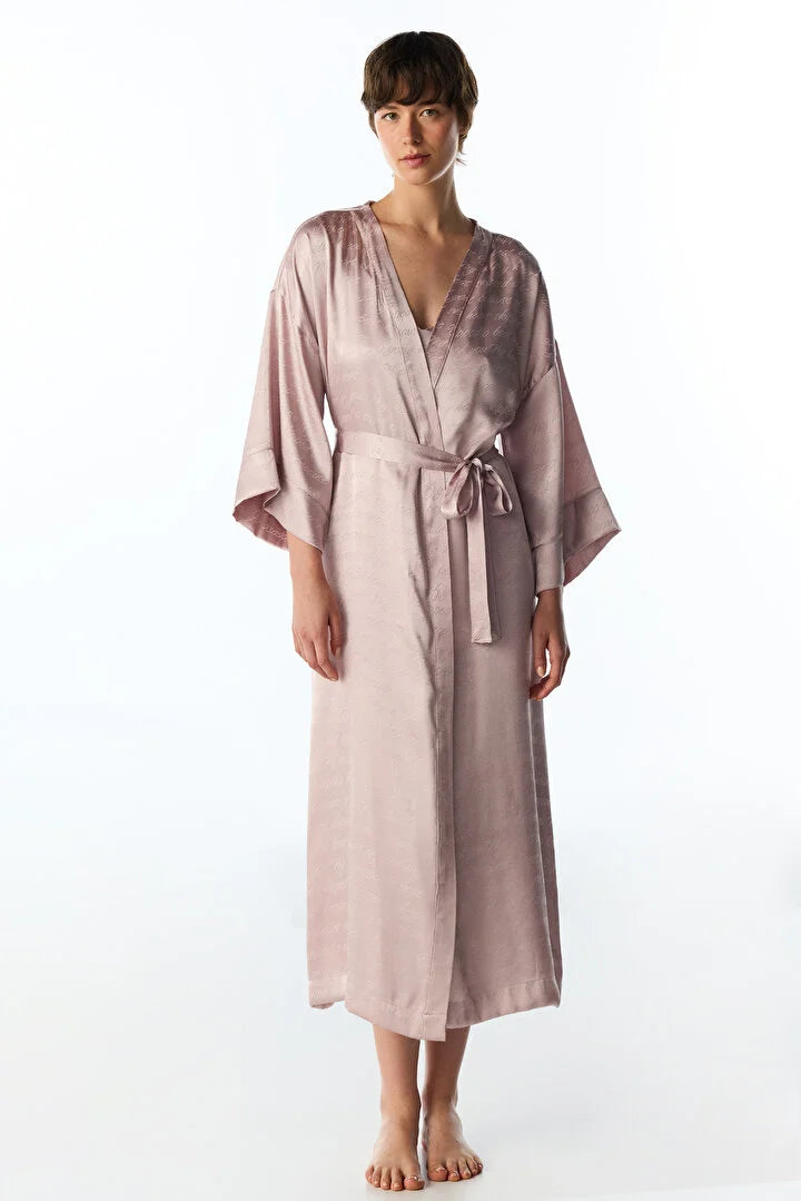 Penti Pastel Pink Dreamy Satin Slogan Print 3/4 Sleeve Robe