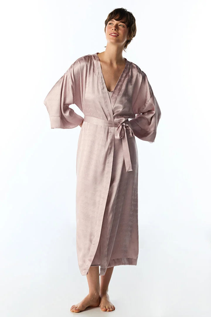 Penti Pastel Pink Dreamy Satin Slogan Print 3/4 Sleeve Robe