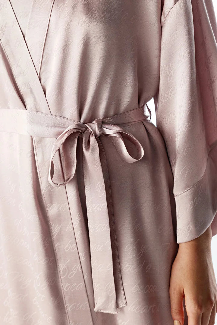 Penti Pastel Pink Dreamy Satin Slogan Print 3/4 Sleeve Robe
