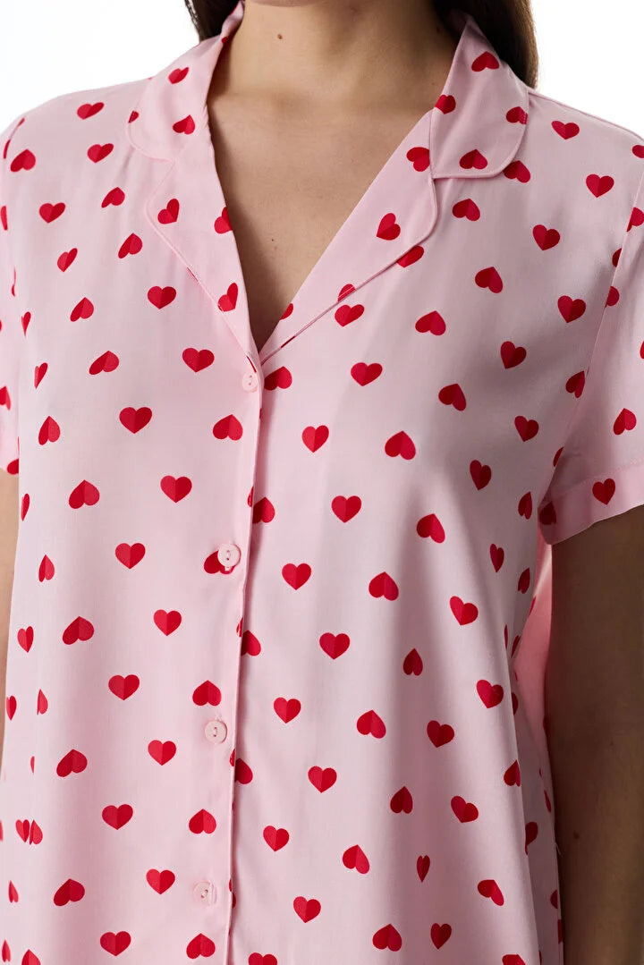 Penti Pink Cute Hearts Shirt &amp; Shorts Pajama Set