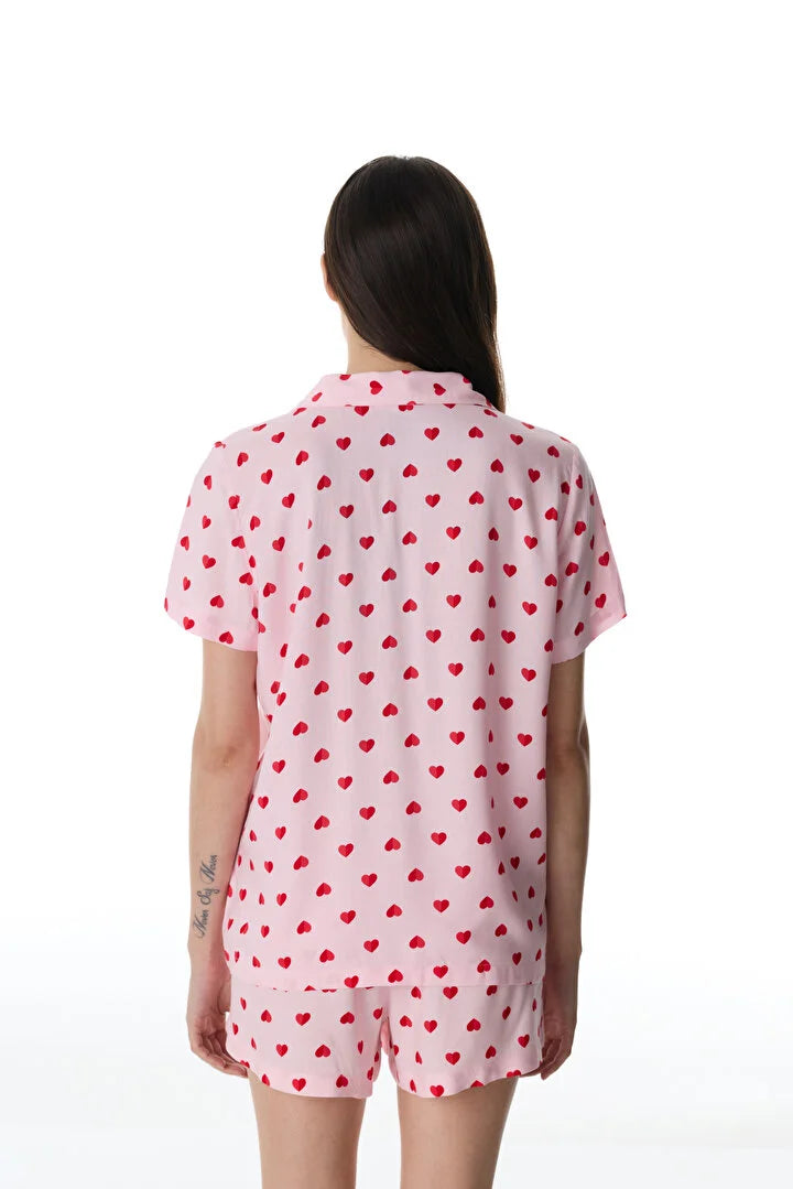 Penti Pink Cute Hearts Shirt &amp; Shorts Pajama Set