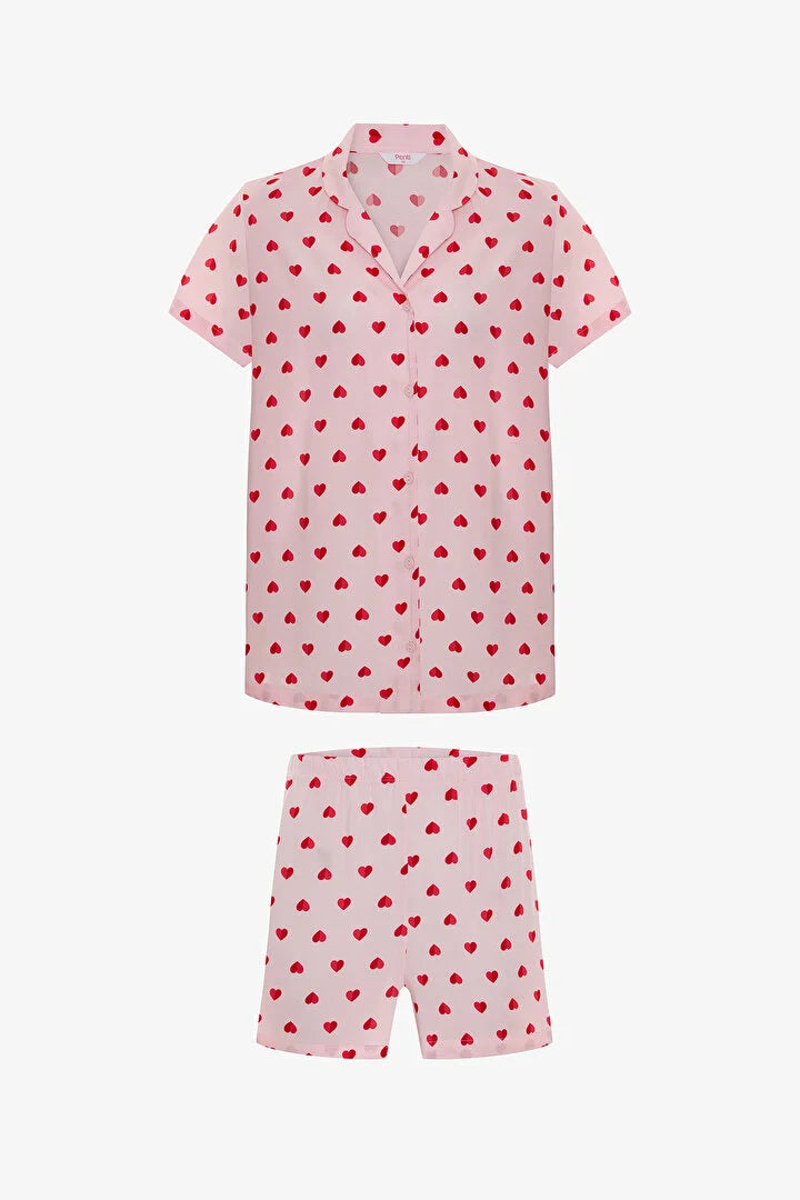 Penti Pink Cute Hearts Shirt &amp; Shorts Pajama Set
