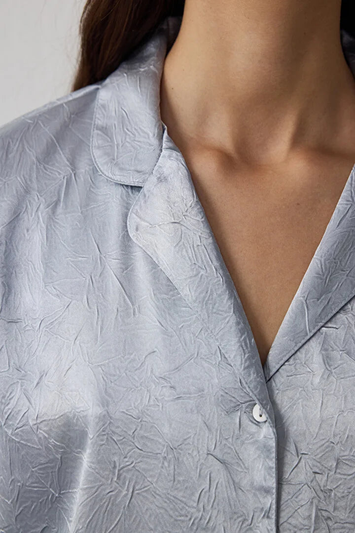 Penti Light Gray Satin Shirt Collar Buttoned Long Sleeve Pajama Set