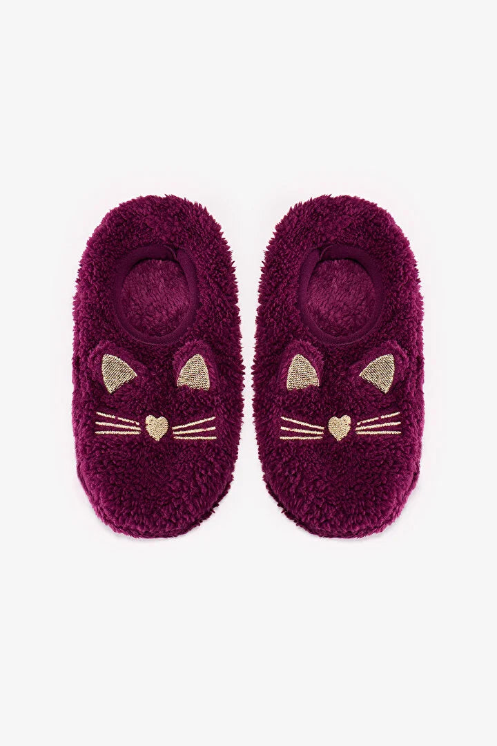 Penti Dark Purple Cuteness Cat Print Slipper Socks