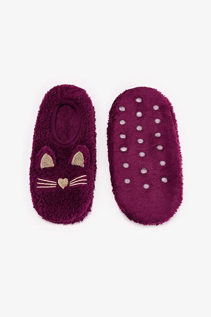 Penti Dark Purple Cuteness Cat Print Slipper Socks